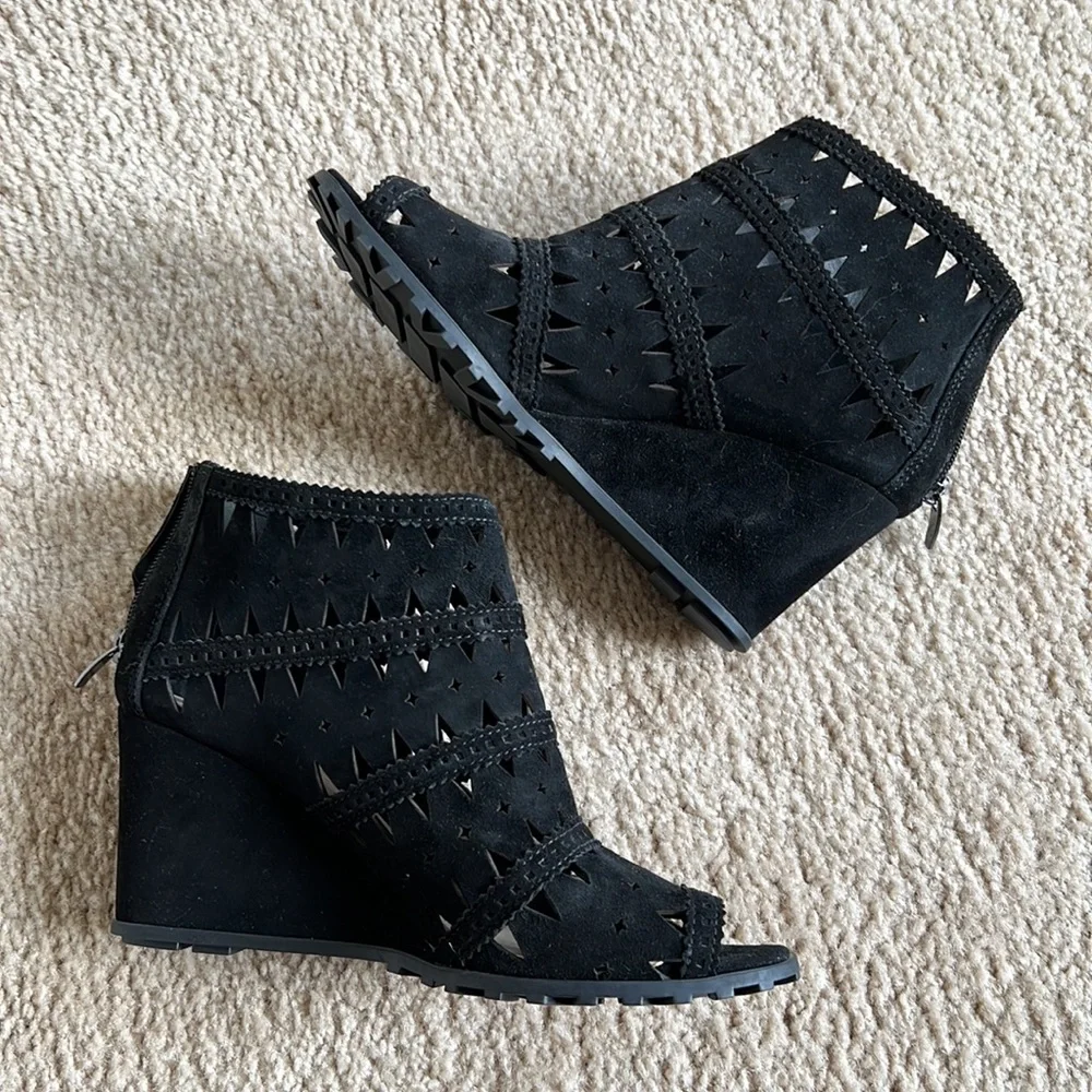 Via Spiga Black Suede Cutout Wedge Sandals